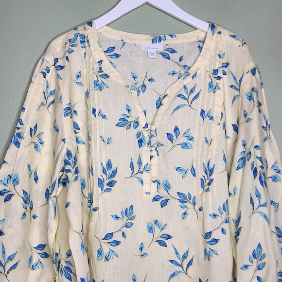 J.Jill Love Line Yellow Blue Floral Tunic Top Linen Vacation Resort Coastal XLP - Picture 8 of 8